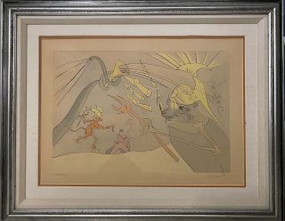 Rare Pencil Signed & Numbered Salvador Dali Fables Of Fontaine Art Etching Print