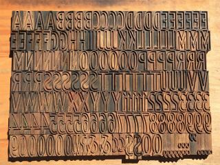 Rare Large Antique Vtg Outline Wood Letterpress Print Type Alphabet Letter Set