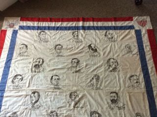 RARE Antique Hand Embroidered Presidential Quilt Top 72x83 inches 2