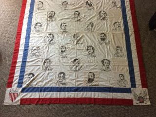 RARE Antique Hand Embroidered Presidential Quilt Top 72x83 inches 3