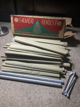 Rare vintage aluminum christmas tree 6.  5 FT Silver Forest - 96 Poms/branches 2