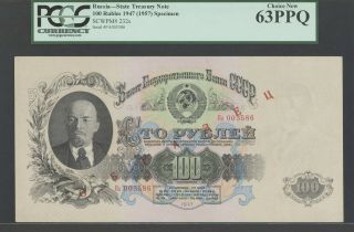 Russia,  100 Rubles,  1947 (1957),  Pick 232s,  Specimen,  Pcgs 63ppq,  Rare