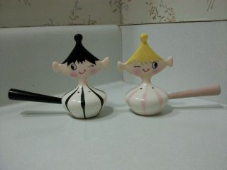 Vtg Rare 1950s Holt Howard Boy And Girl Pixie Pixieware Salt And Pepper Shakers