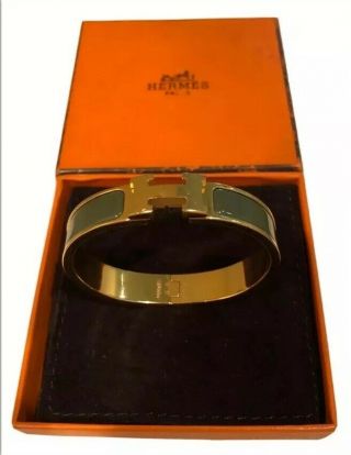 Rare Authentic Hermes H Logos Clic Clac Bangle Gold Green Accessories Bracelet