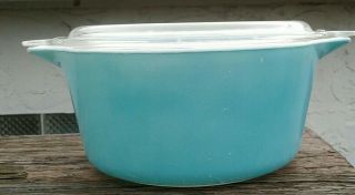 Vintage Pyrex Solid Turquoise Blue 474 Casserole With Lid Rare Htf
