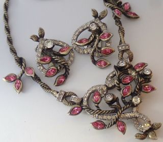 Rare Vintage Mitchel Maer For Christian Dior Rhinestone Necklace & Earrings Set