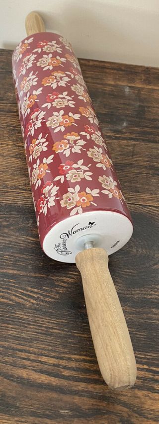 The Pioneer Woman Rolling Pin Autumn Harvest Fall Flowers Ceramic Rare 3