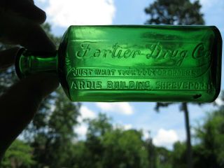 Extremely Rare,  Emerald Green,  Early 1900s Fortier Drug Co Shreveport,  La Bottle