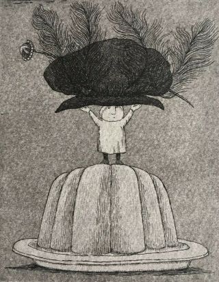 Edward Gorey Boy On Aspic Holding Hat Aloft Etching Lettered Ltd Ed.  - Rare