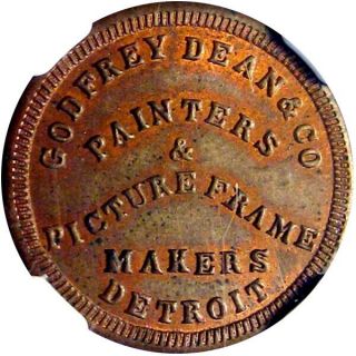1864 Detroit Michigan Civil War Token Godfrey & Co R9 Very Rare Variety Ngc Ms64