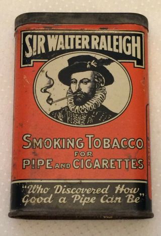 Rare Vintage One Line Sir Walter Raleigh Tobacco Pocket Tin