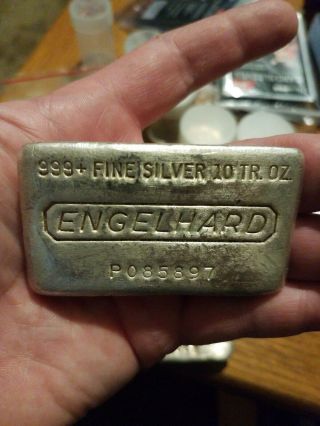 Rare Vintage 10 Ounce Engelhard.  999,  Fine Silver Bar 10oz.  Poured Bar