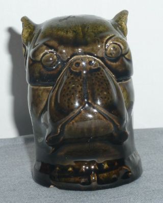 Scottish Pottery Dunmore Majolica Very Rare Pug Dog Head Tobacco Jar Snuff Jar