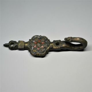 Very Rare Medieval Bronze & Enamel Heraldic Sword Hanger.  Circa 14th Century.