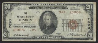 $20 1929 T2 The National Bank Of London Kentucky Charter 7890 Rare