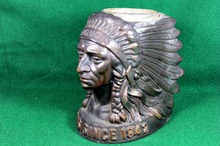Rare 1842 Iroquois Beer Foam Scraper Holder Pot Metal Indian Chief Bust