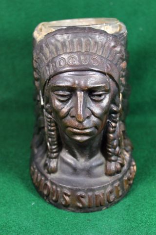 Rare 1842 IROQUOIS Beer Foam Scraper Holder Pot Metal Indian Chief Bust 2