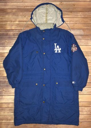 Rare Vintage Starter Los Angels Dodgers Stadium Trenchcoat Parka Jacket Xl Mlb