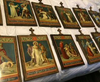 Rare Vintage 14 Piece Catholic Church Altar Stations Of The Cross Set