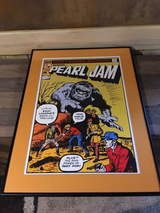 Rare 1998 Pearl Jam With Iggy Pop East Lansing Framed Concert Poster