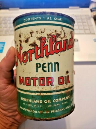 VINTAGE NORTHLAND PENN MOTOR OIL ONE QUART CAN/VERY RARE 3
