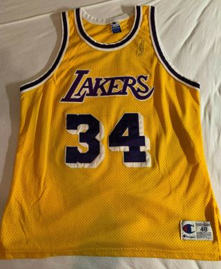 Rare Vintage Size 48 100 Authentic Champion 1996 Lakers Shaquille O’neal Jersey