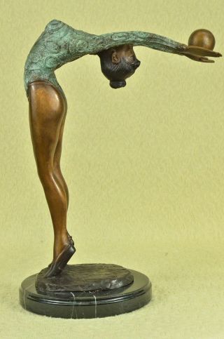 Rare Art Deco Sport Gymnast Bronze Sculpture Statue Marble Base Figure 2