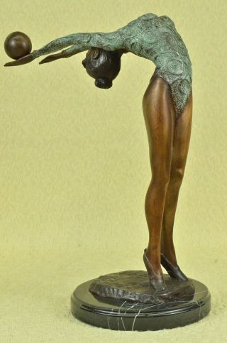 Rare Art Deco Sport Gymnast Bronze Sculpture Statue Marble Base Figure 3