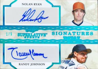 2020 Leaf Superlative Sports Randy Johnson Nolan Ryan Dual Autograph 1/5 Rare