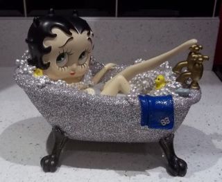 Extremely Rare Betty Boop In Silver Glitter Bathtub Figurine Statue