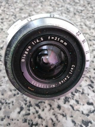Vintage Carl Zeiss Biogon 1:4.  5 F=21mm Contax Mount Lens Rare
