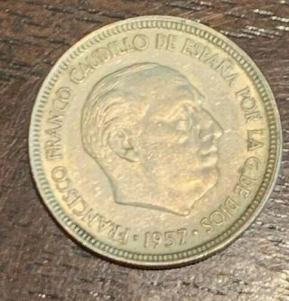 Spain 1957 Franco Caudillo - 5 Pesetas Coin - 5 Ptas,  Rare