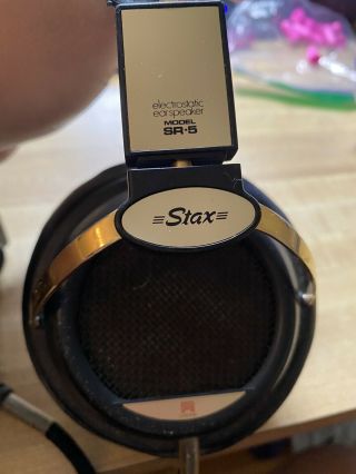 Rare STAX SR - 5 GOLD Headphones with SRD - 6/SB Adaptor Energizer 3