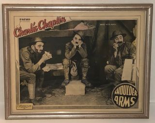 Vtg 1922 Charlie Chaplin Shoulder Arms Lobby Card 11 " 14 " Framed Silent Film Rare