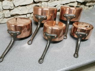 Matfer Mauviel Set Of 5 French Copper Pan Saucepan 3mm Very Rare Vgc Pro Chef
