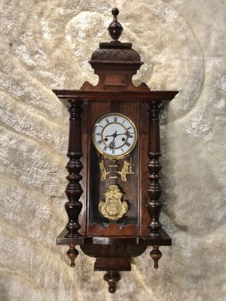 Antique Germany Keywound Wall Striking Vienna Clock,  Walnut & Rare Pendulum 3