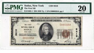$20 1929 T1 National Sodus York Ny " Mega Rare " ( (6 On Census))  Best Known