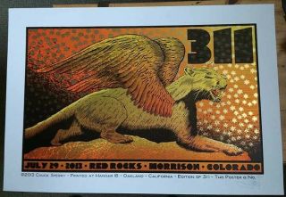 311 Red Rocks July 29th 2013 Rare Concert Poster By Chuck Sperry 1st Edition