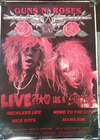 Vintage Rare 54” By 38” Guns N’ Roses Live Like A Suicide Poster From England