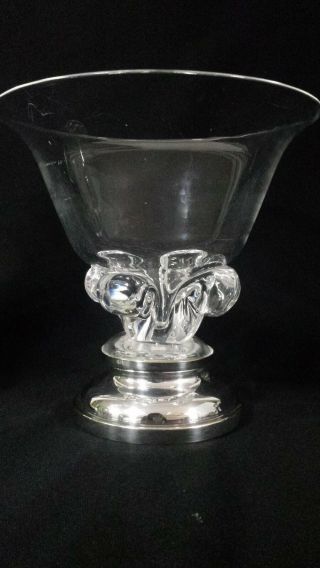 Rare Vintage Steuben Crystal Glass Bowl With Silver Plate Base