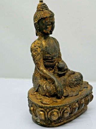 OLD BRONZE TIBETAN / CHINESE SEATED BUDDHA FIGURE UNUSUAL EXAMPLE RARE 3