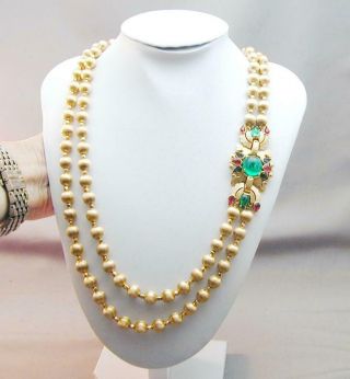 Rare Crown Trifari Alfred Philippe Jewels Of India 2 Strand Necklace Stunning