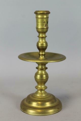 A Very Rare & Large Early 17th C Dutch Brass Mid Drip Candlestick In Great Color