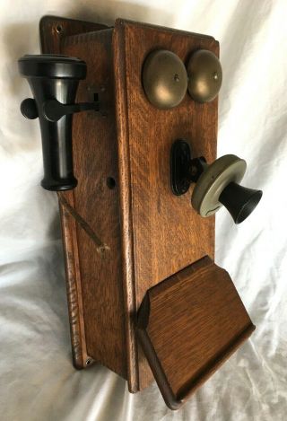 RARE Antique Wall Phone 1907 Western Electric 329W Oak Wood Hand Crank BellWorks 2