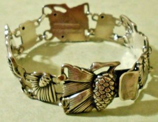RARE McClelland Barclay sterling pine cone bracelet - circa 1940 ' s - 7 