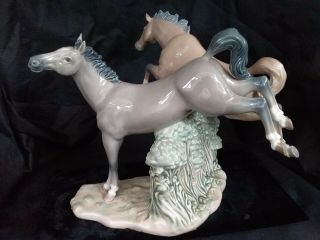 Rare Lladro Nao Wild Stallions Jumping Retired Spanish Porcelain Horse Figurine 3