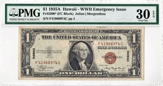 $1 1935 A Hawaii Silver Certificate Emergency War Mega Rare F - C Fc Block Pmg 30