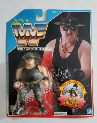 Sgt.  Slaughter Hasbro Series 3 Blue Card Wwf Wrestling Figure Moc C - 8.  5
