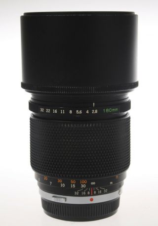 OLYMPUS OM 180mm f2.  8 180/2.  8 Lens Zuiko MC Auto - T Classic & Rare w/Case,  Cap 3