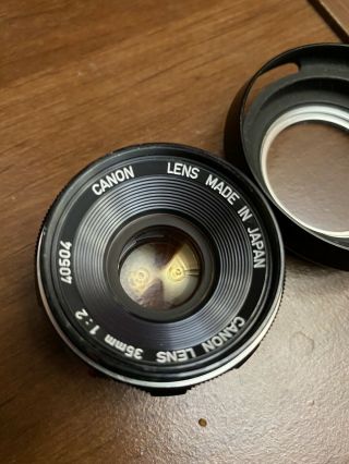 Rare Canon Lens 35mm 1:2 F/2 Leica LTM Thread Mount Rangefinder Lens w Hood EXC, 2